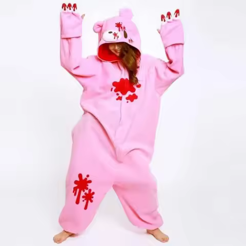 K"Gloomy Blood Bear New Black PinkCosplay Costume Fleece Animal Onesies Pajamas Adult Cosplay Pyjama