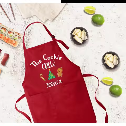 Personalized The Cookie Crew Apron for kids Funny Christmas Cookie Apron Custom Name Kitchen Gift & 