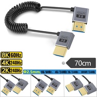 Coiled Spring Coaxial HDMI 2.1 Cable with Left/Right Dual 90 Degree Angled HDMI Plug, 0.7m, 8K@60Hz/