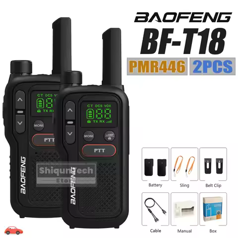 Baofeng BF-T18 Mini Walkie Talkie PMR446 446MHz Type-C Charging 16Channels Flashlight Long Range Por
