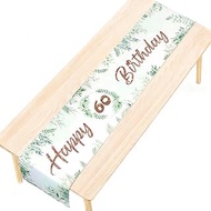 60th Table Runner Birthday, Happy Birthday Tablecloth 185cm x 33cm, Green Happy 60th Birthday Tablec