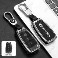 Flip Zinc Alloy Metal &amp; Genuine Leather Car Key Fob Case Cover Shell Holder Protector Keychain Styling Accessories For Hyundai Venue Kona Palisade Accent Elantra Tucson i30