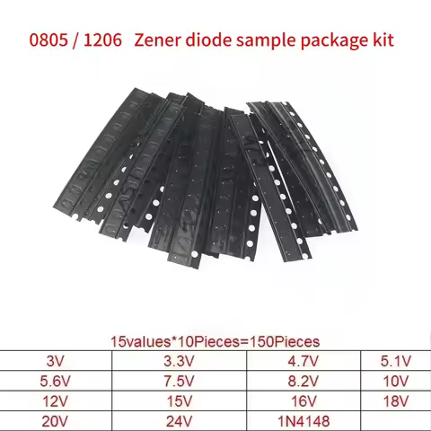 150PCS/set 0805 1206 Zener Diode Kit 3V~24V 15 Values 1N4148 3V 3.3V 4.7V 5.1V 5.6V 6.8V 7.5V 10V 12