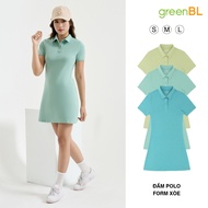 Green BL Women's Flared Polo Dress 95% Cotton 5% Spandex