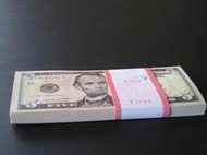 美金2006年版全新5元面額紙鈔連號100張,每張333元--(台北可面交)
