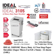 IDEAL 3105 SMC 0.8 x 5mm Oiler Heavy Duty A3 Non Stop Paper Shredder Super Micro Cut 12 sheets 180L