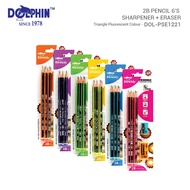 DOLPHIN DOL-PSE1221 2B Pencil Set (6pcs) | Triangle Fluorescent Colour (with Eraser+Sharpener)