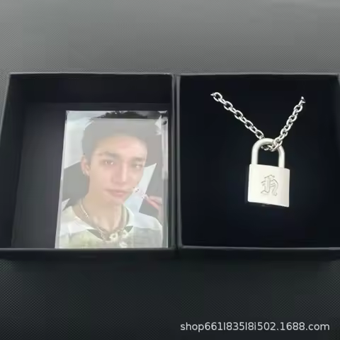 Stray Kids Padlock Necklace Hyunjin Same Style Punk Fashion Engraved Personalized Silver Color Penda