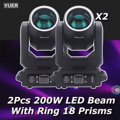 2Pcs/lot LED With Ring Moving Head Light 200W Beam+Spot+18 Rotating Prisms+Rainbow Effect Dmx Stage 