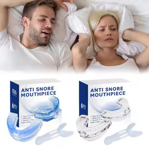 Anti Snoring Kit Adjustable Mouthguard with 4 Noise Canceling Earplugs BPA Free EVA Material Jaw Pos