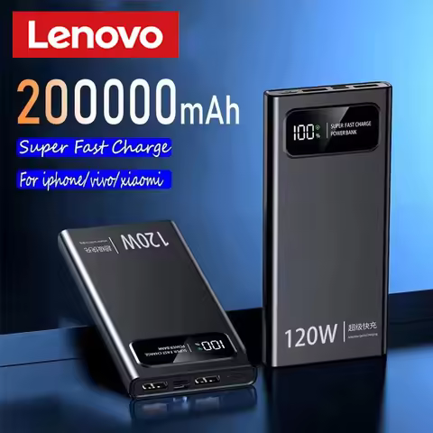 Lenovo 200000mAh Power Bank 120W Super Fast Charging Battery High Capacity Digital Display Power Ban