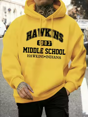 Hawkins Middle School Print Sweatshirt For Men Soft Basics Long Sleeve Casual Fleece Pullover Unisex