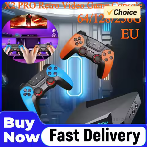 X2 PRO Retro Video Game Console TV Box with 2 Gamepads 60+ Game Emulators 2.4G/5G BT 4.3 for DC/Arca