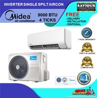 Midea System 1 Inverter Single Split Aircon R32 Gas - 9000 / 12000 / 18000 / 24000 BTU - FREE INSTALLATION