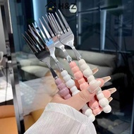 H&Z Pearl Handle Fork For Dessert Household Steak Stainless Steel Fork Salad Fork Dessert Pasta Fork