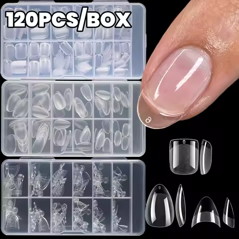 120pcs Short XS Almond False Nails Square/Almond Nail Tips Full/Half Cover Removable Mixed Size Pres