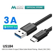 UGREEN US184 USB 3.0 A MALE TO TYPE C USB C MALE CABLE NICKEL PLATING 3A MAX CABLE TYPE C - BLACK ( 