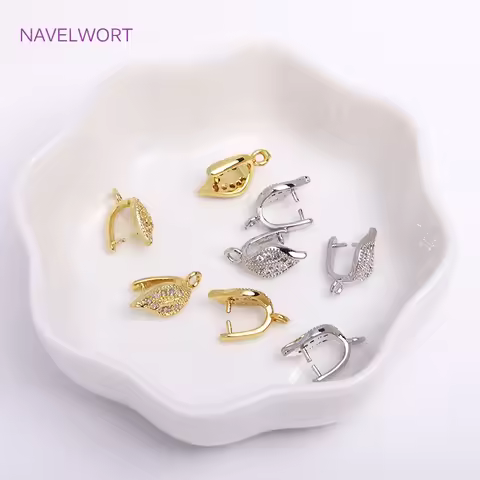 18K Gold Plated Leaf Pinch Bail Earring Findings,Inlaid Zircon Clamp Pinch Clip Bail Hooks For DIY J