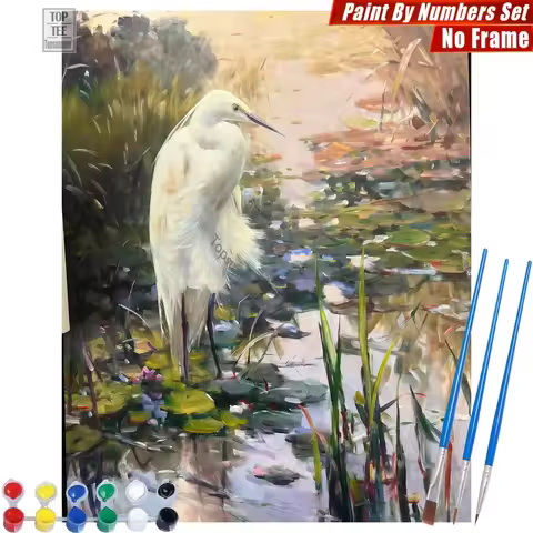 elegant standing egret DIY Digital Oil Painting Set - egret water bird Abstract Wall Art Valentine'S