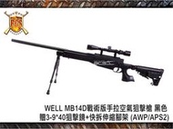【武雄】WELL MB14D戰術手拉空氣狙擊槍 黑色 贈3-940狙擊鏡快拆伸縮腳架-CAWMB14B