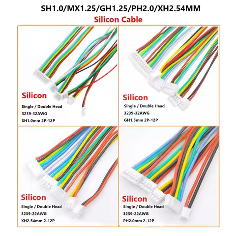 10Sets SH1.0 MX1.25 GH1.25 PH2.0 XH2.54MM Silicon Cable 2/3/4/5/6/8/10P 20cm Super Soft Heat-resista
