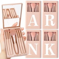 5Pcs Makeup Brushes Set  Mirror  Portable Organizer Box Cosmetic Brush Kit Box Beauty Tools Case Whi