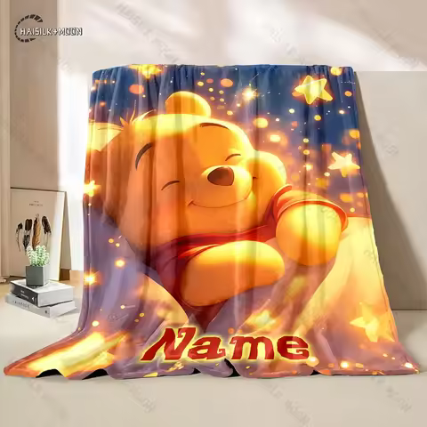 1PC Custom Name Winnie The Pooh Printed Blanket, All-Season Multi-Use for Nap, Camping, Travel, Car 