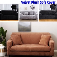 High Grade Velvet Plush Sofa Cover 1/2/3/4 Seater L Shape Elastic Sarung Sofa L Shape Stretch Case Plush Sofa Slipcover