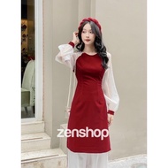 [Voucher 50k Freeship Max 0 đồng toàn quốc] Set áo dài cách tân màu đỏ tay phồng quần ống rộng áo dà