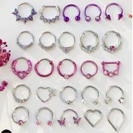 3ชิ้น/เซ็ต จมูกน่ารักหวาน 16G จมูกสีม่วงเครื่องประดับจมูก Ombre Horseshoe Septum Nose Ring ผีเสื้อ, 