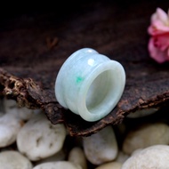White Jade Ring With Green Dots Emperor Shape Glass Material Size 66-67mm.