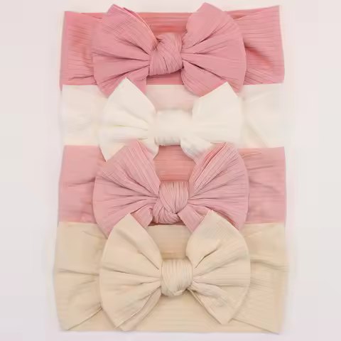4Pcs Knit Baby Girl Headbands Newborn Baby Bow Headbands Elastic Light Soft Children Turban Infant K