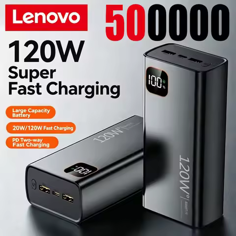 Lenovo 120W Power Bank 500000mAh High Capacity Fast Charging Portable Big Battery Charger For iPhone