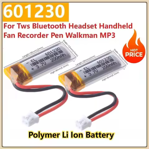 601230 200mAh Lipo Battery 601230 Polymer Li Ion Batteries for LED Light Smart Recorder Handheld Fan