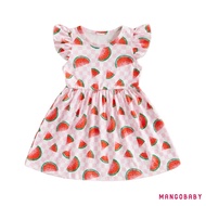 MG-Toddler Girls Flutter Sleeve Summer Dress Watermelon/Butterfly/Bow Print Round Neck A-Line Hem Dr