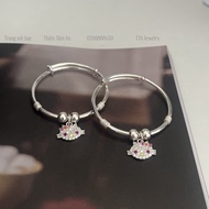 Vòng tay Bạc ta charm Mèo Hello Kitty kèm 2 bi dành cho bé gái từ sơ sinh đến dưới 5 tuổi - Bạc thật