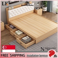 MW LK【SG⭐SALES】Leather And Solid Wood Bed Frame Storage Solid Wooden Bed Frame Bed Frame With Mattress Queen and King Size