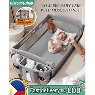 Liftable Crib For Baby With Side Zip Foldable Co-sleeper Crib Rocking Baby Crib With Mosquito Net