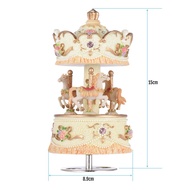 Muslady Laxury Windup 3-horse Carousel Music Box Artware/Gift Melody Castle in the Sky Pink/Purple/Blue/Gold Shade for Option