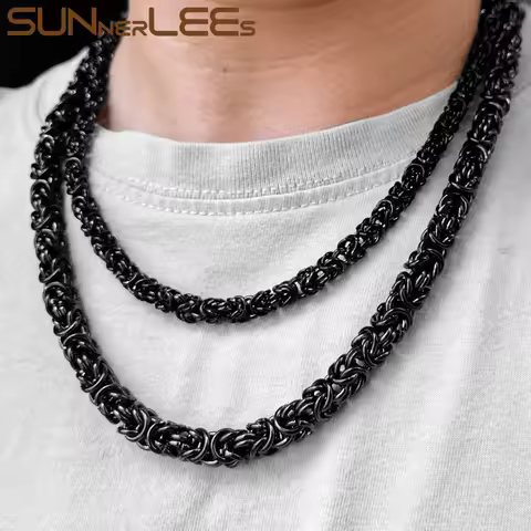 SUNNERLEES SC11 N 316L Stainless Steel Necklace 6mm 8mm Byzantine Link Chain Silver Color Gold Plate