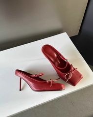 Kendall Jenner Cùng Phong Cách Trắng Dép Ba Lê Giày Sandal Cao Gót Slip-On Nữ Giày Đầu Vuông Nút Bướ