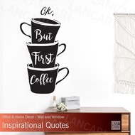 But First Coffee Cutting Quotes Cafe Coffee Glass Wall Sticker - BLACK
