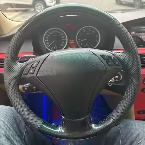 Carbon Fibe Leather Steering wheel Cover For BMW E60 (Sedan) 530d 2003-2009 E61 (Touring) Handle Cov