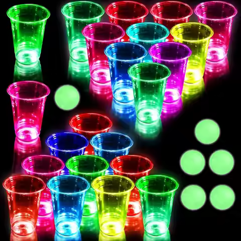 Glowing Party Beer Pong Game LED Beer Pong Cups and Glow-in-The-Dark Balls for Indoor Outdoor Nightt