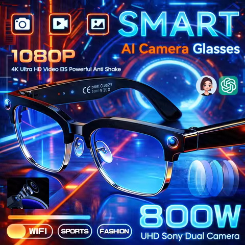 New Dual Camera 800W UHD Smart Glasses 4K 1080P EIS Anti Shake Video Photo AI Chat-GPT Translation B