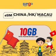 【Supgo】eSIM【China】【Macau】【HK】High Speed 10GB Total Unlimited Data Travel Prepaid eSIM Roaming 澳门 香港 