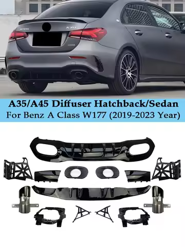 AMG A45 A35 Style Rear Diffuser Exhaust Pipe Rear Bumper Lip With Exhaust Accessories For Mecerdes B