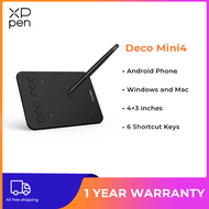 XPPen Deco Mini4 Drawing Tablet แท็บเล็ตวาดรูป 4 นิ้ว 8192 ระดับความดัน P05D สไตลัสที่ไม่ต้องใช้แบตเตอรี่พร้อมปุ่มลัด 6 ปุ่มรองรับ Android