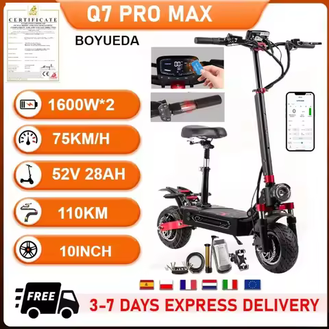 BOYUEDA Q7Pro Max E-Scooter 3200W Dual Motor 52V28AH Battery NFC Activated App Control Escooter Sile