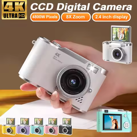 New 4K CCD 8X Digital Zoom Digital Camera for Student 48MP Compact Digital Photography Camera 180 Fl